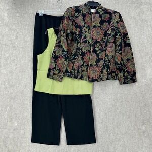 NWT Coldwater Creek Women 14 3pc Suit Floral Chenille Tapestry Jacket Shell Pant
